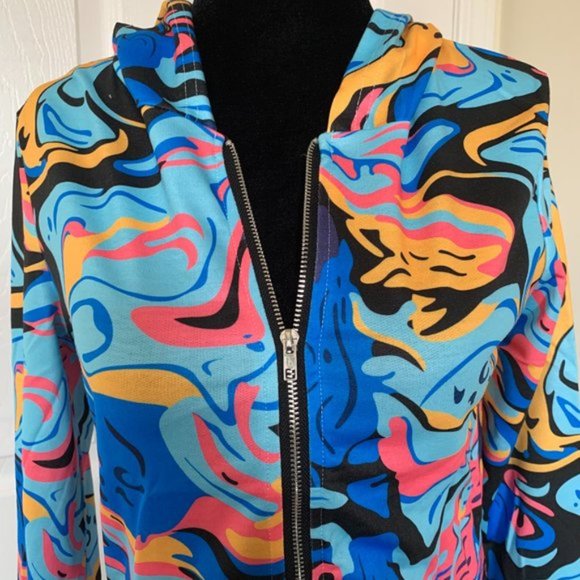 NWT Blue Print Zip Up Crop Hoodie - Picture 2 of 4